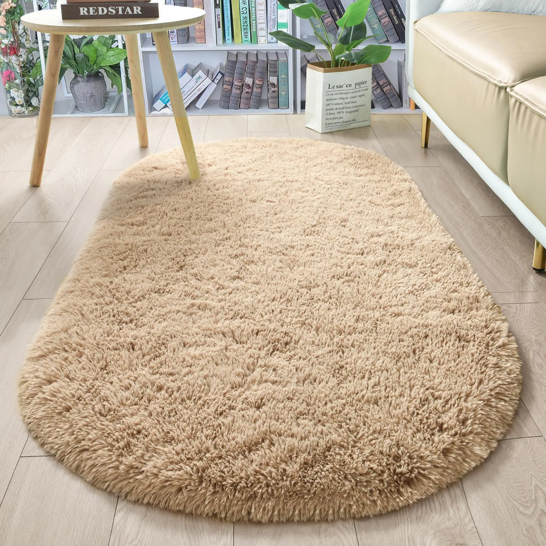 Ovaler Plüschteppich mit flauschigem Flor für Wohnzimmer, Kinderzimmer und Balkon – 40 × 60 bis 180 × 200 cm, ca. 3 cm Florhöhe, 10 Farben