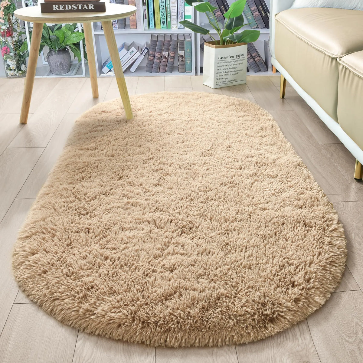 Ovaler Plüschteppich mit flauschigem Flor für Wohnzimmer, Kinderzimmer und Balkon – 40 × 60 bis 180 × 200 cm, ca. 3 cm Florhöhe, 10 Farben