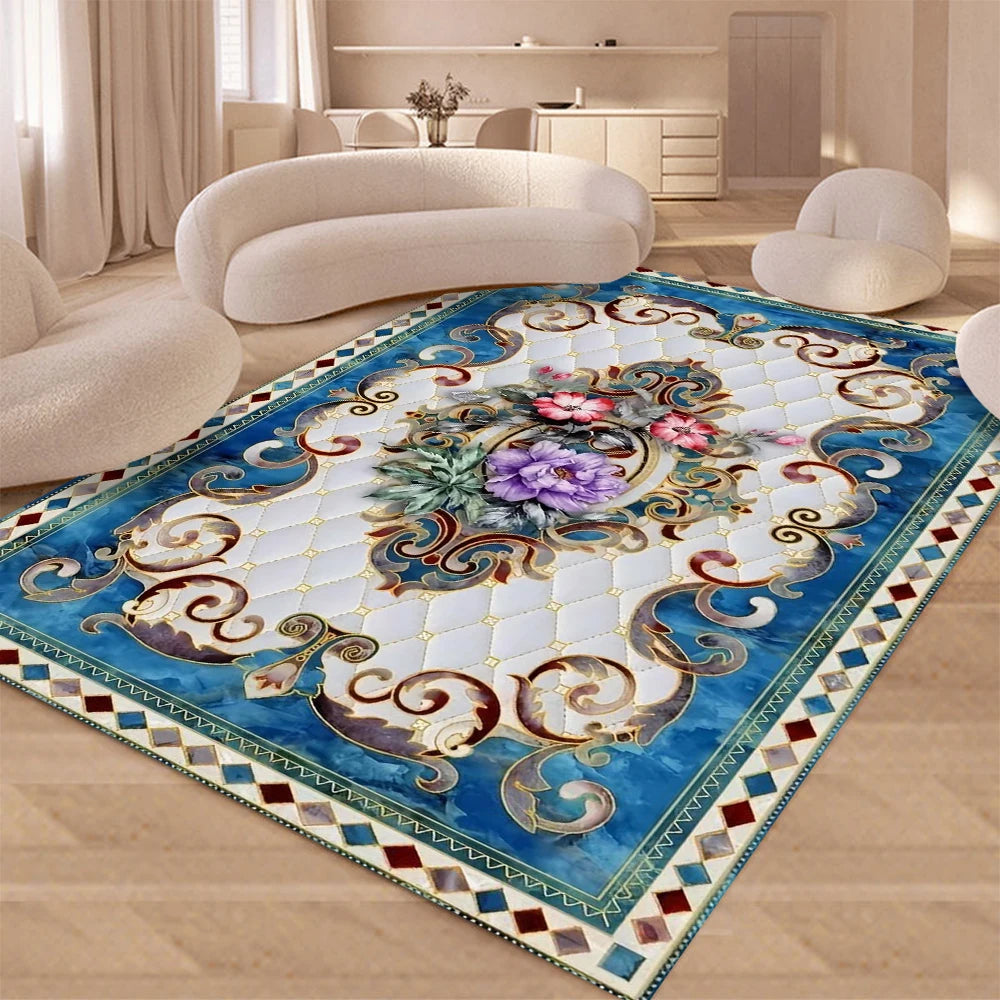 Teppich mit Retro-Blumenmuster im europäischen Stil für Wohnzimmer, Schlafzimmer und Ankleide – 40 × 60 bis 120 × 160 cm, rutschfest, 7 Motive