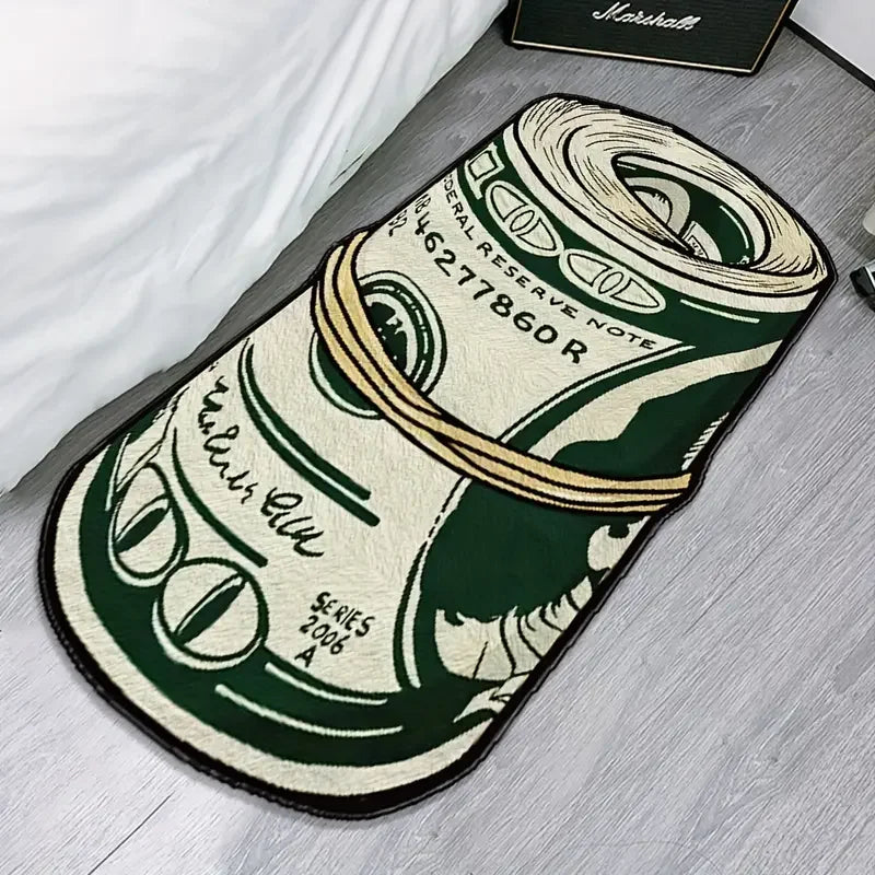 Teppich mit Dollarschein-Motiv als Bettvorleger und Fußmatte für Schlafzimmer und Bad – 40 × 60 bis 60 × 90 cm, Kaschmir-Imitat, rutschfest