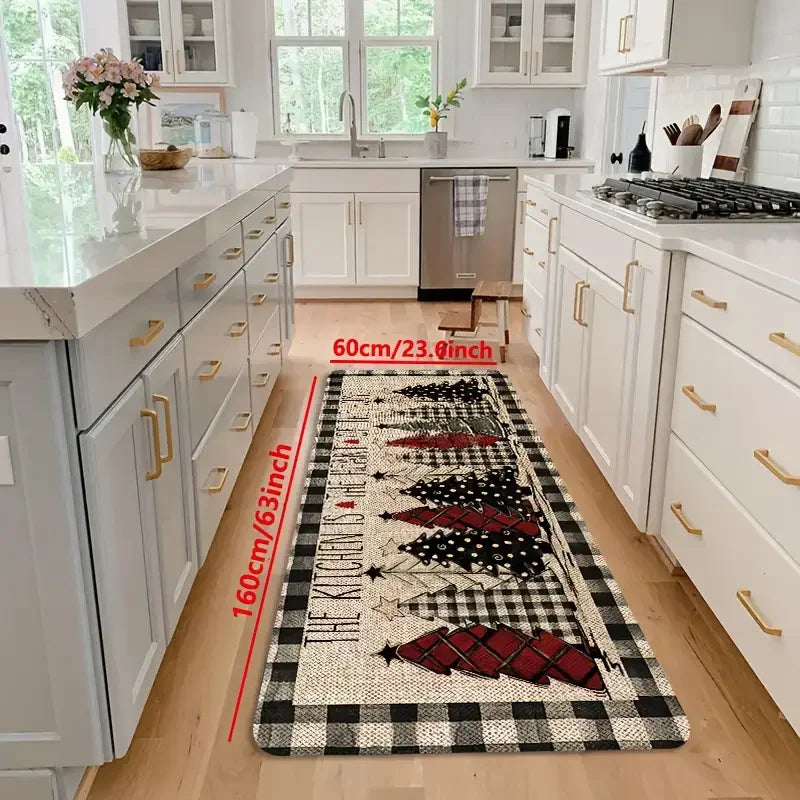 Fußmatte mit Weihnachtsbaum-Motiv aus Flanell für Eingang, Küche und Bad – 40 × 60 bis 80 × 120 cm, rutschfest, saugfähig, auch als 2er-Set