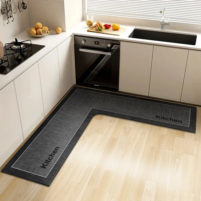L-förmige Küchenmatte als Eckläufer mit Kieselgur für Küche und Badezimmer – 75 × 75 bis 150 × 150 cm, saugfähig, rutschfest, Grau oder Aprikose