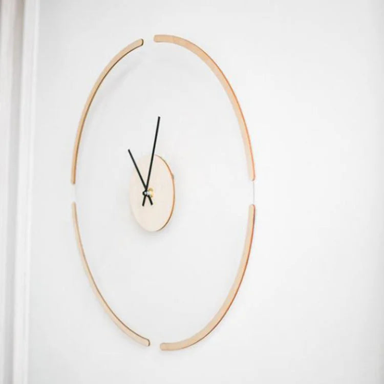 Transparente Wanduhr in schwebender Optik mit Holz im nordischen Stil für Schlafzimmer und Wohnzimmer – Ø 30 cm, analog, hell oder dunkel