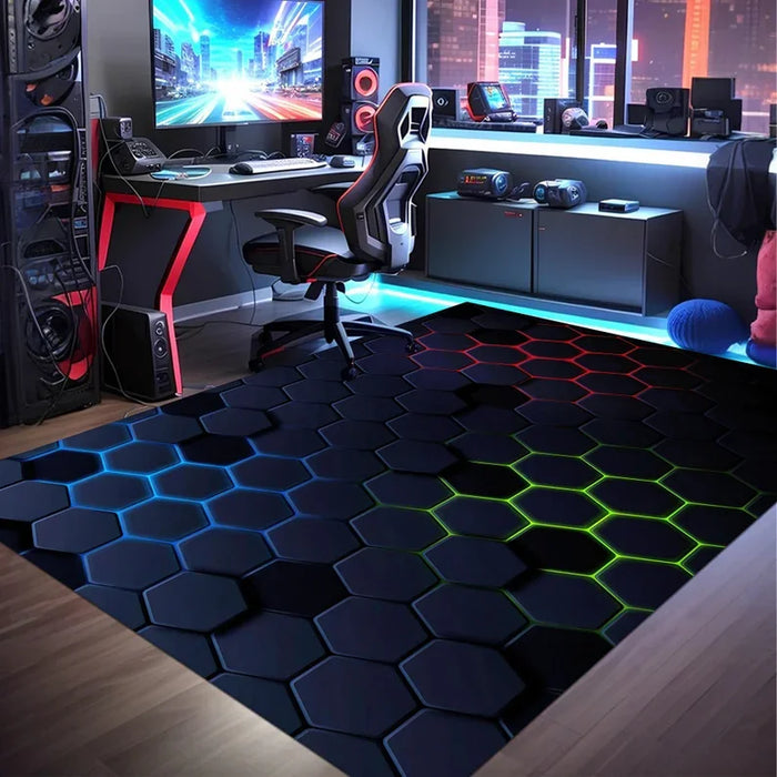 Gaming-Teppich mit geometrischem Neon-Muster für Spielzimmer, Kinderzimmer und Wohnzimmer – 40 × 60 bis 120 × 160 cm, rutschfest, 7 Motive