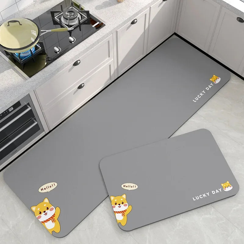 Kieselgur-Küchenmatte mit Cartoon-Druck für Küche und Bad – 40 × 60 bis 50 × 160 cm, wasserdicht, rutschfest, einzeln oder im 2er-Set, 9 Motive