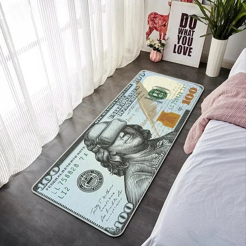 Läufer mit Banknoten-Motiv für Schlafzimmer, Flur und Büro – 40 × 60 bis 50 × 160 cm, weich, rutschfest, geräuschdämpfend, 16 Motive
