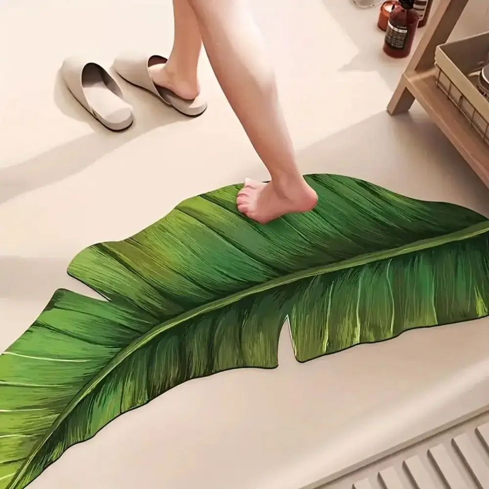 Dünne Badematte in Form eines tropischen Blatts für Bad und Dusche – 30 × 70 bis 40 × 80 cm, schnell trocknend, saugfähig, Gummirückseite, 3 Motive