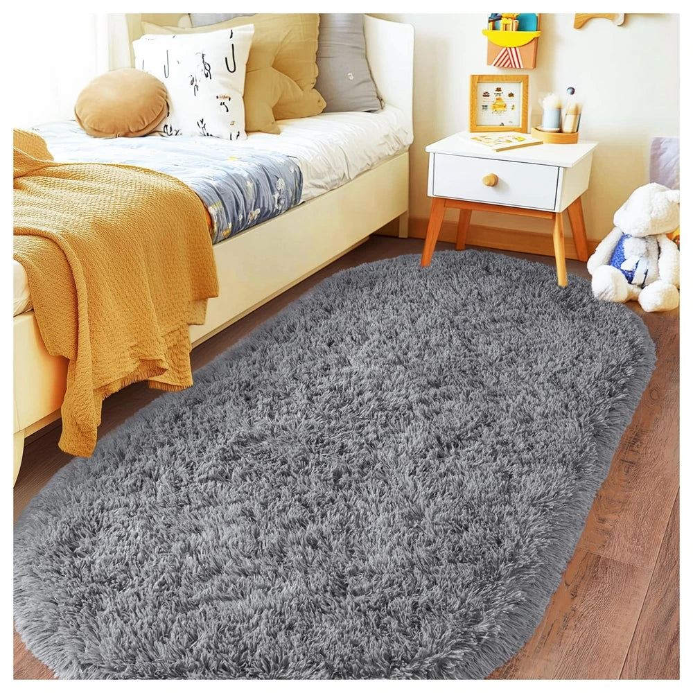 Ovaler Plüschteppich in Batik-Optik für Schlafzimmer, Kinderzimmer und Wohnzimmer – 40 × 60 bis 160 × 230 cm, ca. 4 cm Flor, rutschfest, 10 Farben