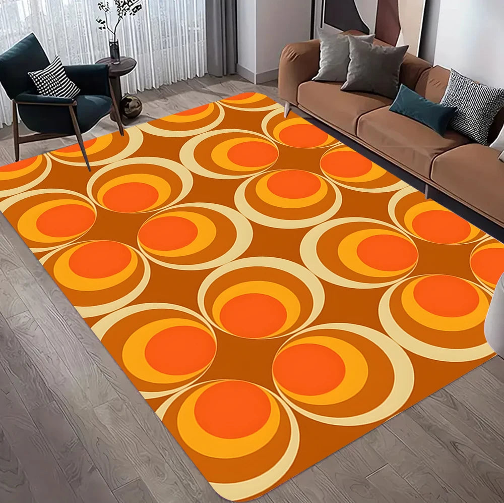 Retro-Teppich im Mid-Century-Stil mit braun-orangem Geometriemuster für Wohnzimmer und Schlafzimmer – 40 × 60 bis 120 × 160 cm, 3 Motive