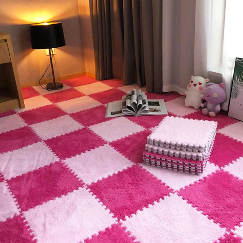 Plüsch-Puzzlematten im 10er-Set mit EVA-Schaum für Schlafzimmer und Fensterplatz – je 30 × 30 × 1 cm, ineinandergreifend, zuschneidbar, 11 Farben