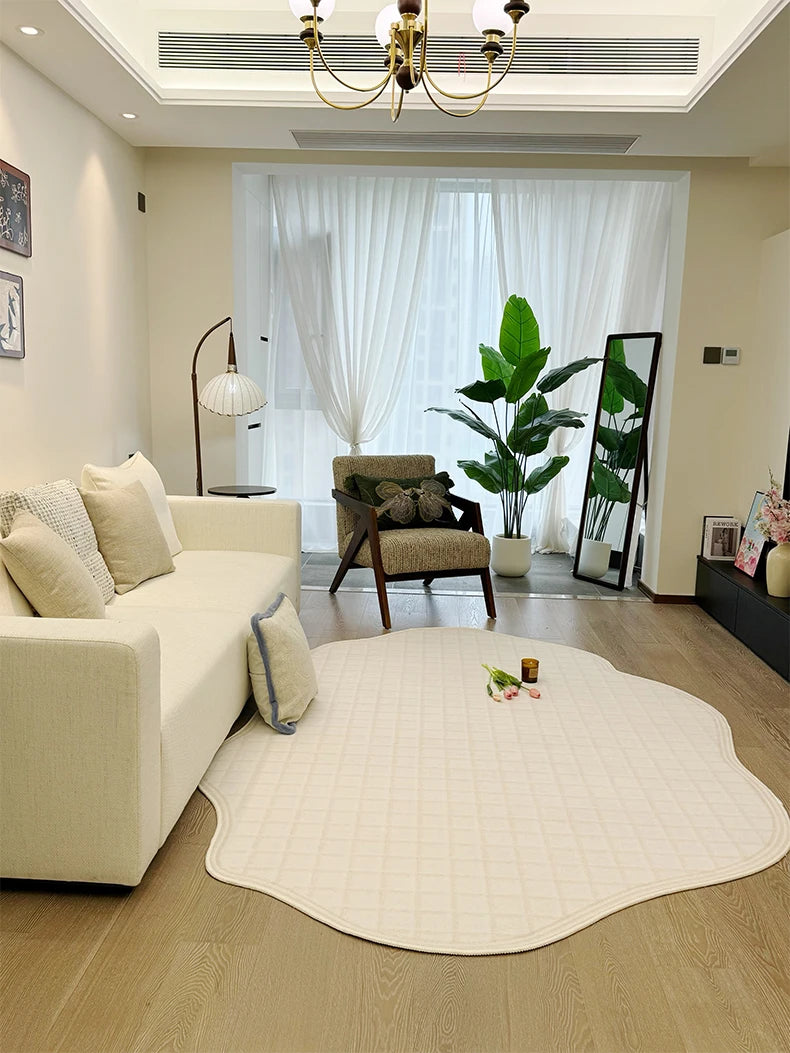 Weicher, dicker Teppich mit Streifenrelief in unregelmäßiger Wellenform für Wohnzimmer und Schlafzimmer – 80 × 120 bis 200 × 300 cm, Creme, 14 Muster