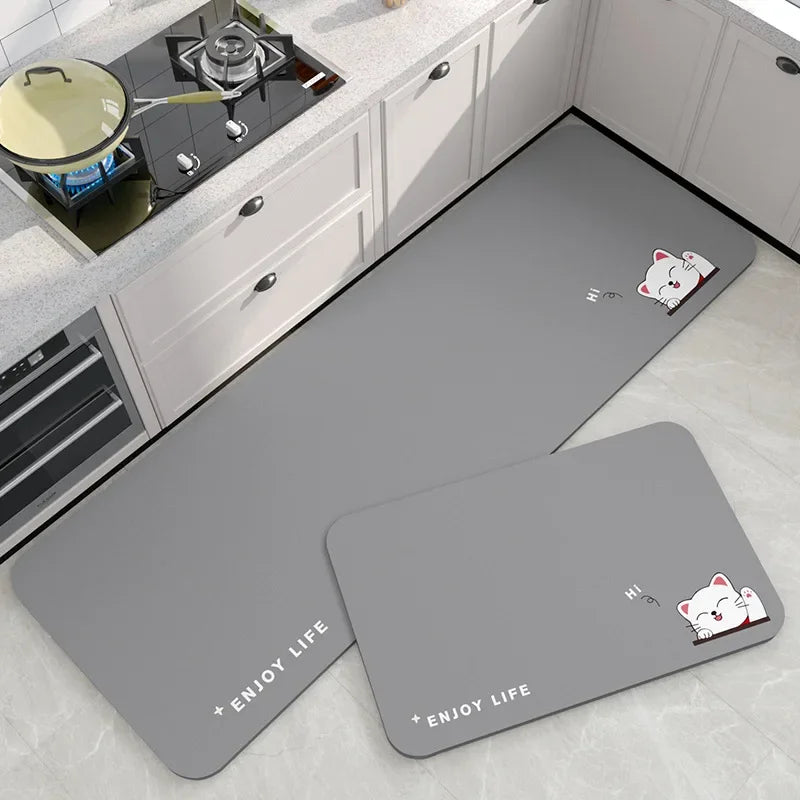 Kieselgur-Küchenmatte mit Cartoon-Druck für Küche und Bad – 40 × 60 bis 50 × 160 cm, wasserdicht, rutschfest, einzeln oder im 2er-Set, 9 Motive