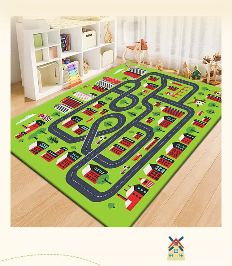 Spielteppich mit Straßen- und Landebahn-Motiv für Spielbereich und Wohnzimmer – 40 × 60 bis 160 × 230 cm, rutschfest, waschbar, 10 Motive