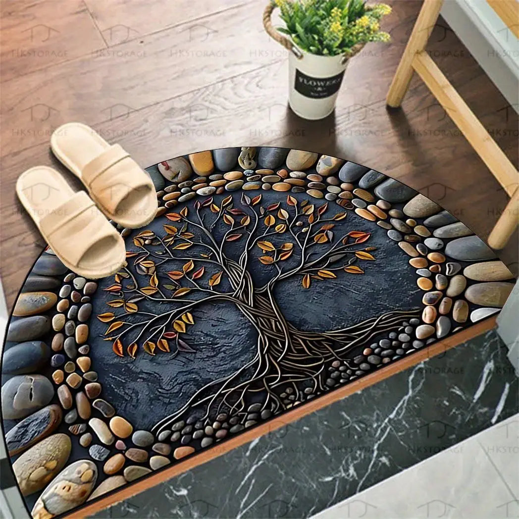 Halbrunde Fußmatte mit Blumendruck für Eingang, Haustür und Bad – 40 × 60 bis 60 × 90 cm, rutschfest, schmutzabweisend, waschbar, 11 Motive