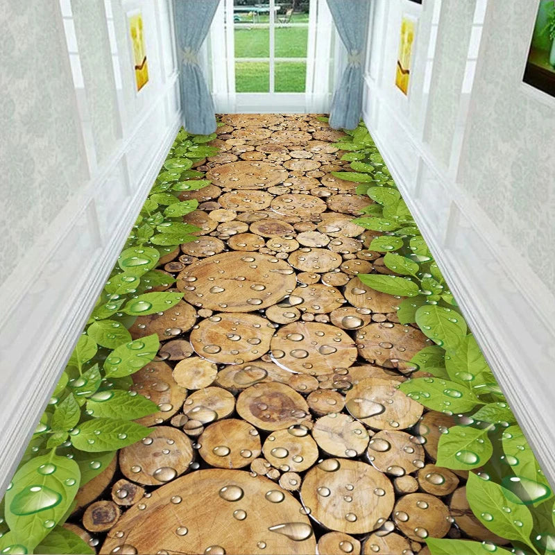 Läufer mit 3D-Blumen- und Landschaftsmotiv für Flur, Wohnzimmer und Eingang – 60 × 200 bis 90 × 400 cm, Kristallsamt, rutschfest, 16 Motive