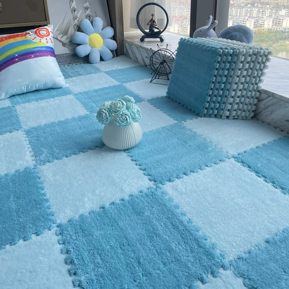 Zweifarbige Plüsch-Puzzlematte als Krabbelmatte für Babys in Kinderzimmer und Wohnzimmer – 30 × 30 × 1 cm, EVA-Schaum, 10 oder 20 Stück, 25 Varianten
