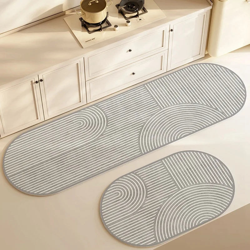 Rutschfeste Kieselgur-Küchenmatte als langer Läufer für Küche, Bad und Eingang – 40 × 60 bis 50 × 160 cm, gestreift, saugfähig, Gummirücken, 5 Motive
