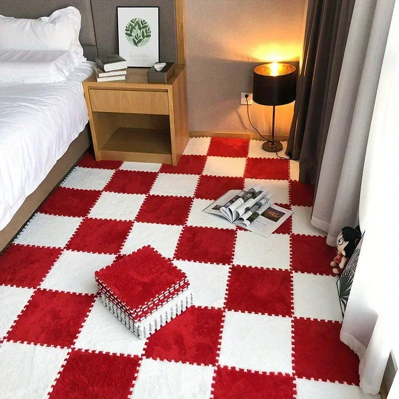 Flauschige Plüsch-Puzzlematten aus Schaumstoff zum Zusammenstecken fürs Wohnzimmer – je 30 × 30 cm, quadratisch, ineinandergreifend, 1 bis 16 Stück