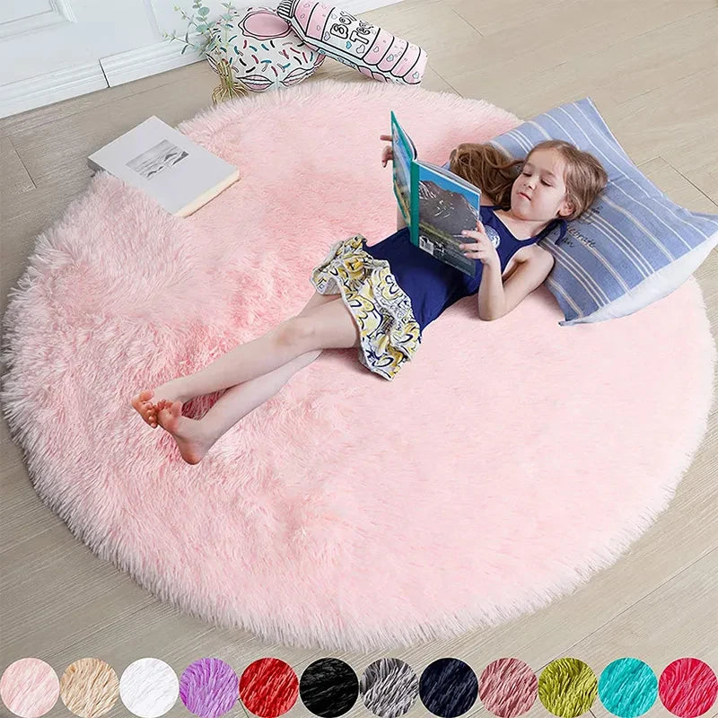 Runder Shaggy-Teppich für Mädchenzimmer, Schlafzimmer und Wohnzimmer – Ø 60 bis 200 cm, flauschig, zottelig, rutschfeste Noppen, 10 Farben