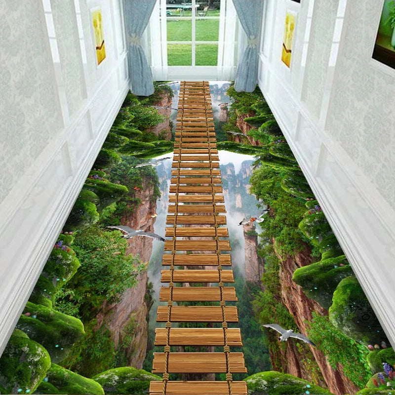 Läufer mit 3D-Blumen- und Landschaftsmotiv für Flur, Wohnzimmer und Eingang – 60 × 200 bis 90 × 400 cm, Kristallsamt, rutschfest, 16 Motive