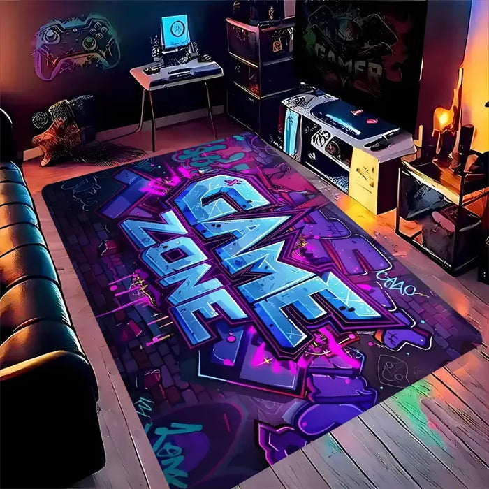 Bunter Teppich mit Gamepad-Muster im Gaming-Look für Wohnzimmer und Schlafzimmer – 40 × 60 bis 120 × 160 cm, Flanell, rutschfest, 4 Motive