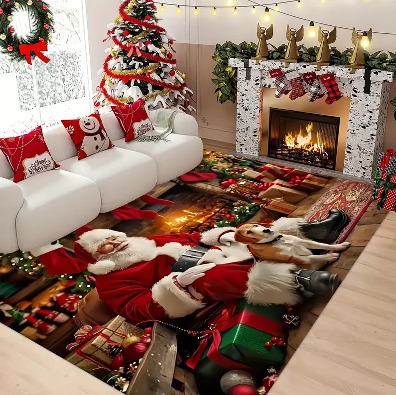 Weihnachtsteppich mit Lebkuchenhaus-Motiv für Wohnzimmer und Schlafzimmer – 40 × 60 bis 120 × 160 cm, rechteckig, Flanell, rutschfest, 4 Motive