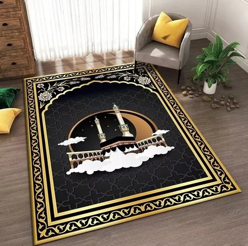 Rutschfester Teppich mit islamischem Motiv als Gebetsmatte für Wohnzimmer und Schlafzimmer – 40 × 60 bis 120 × 160 cm, gepolstert, waschbar, 6 Motive
