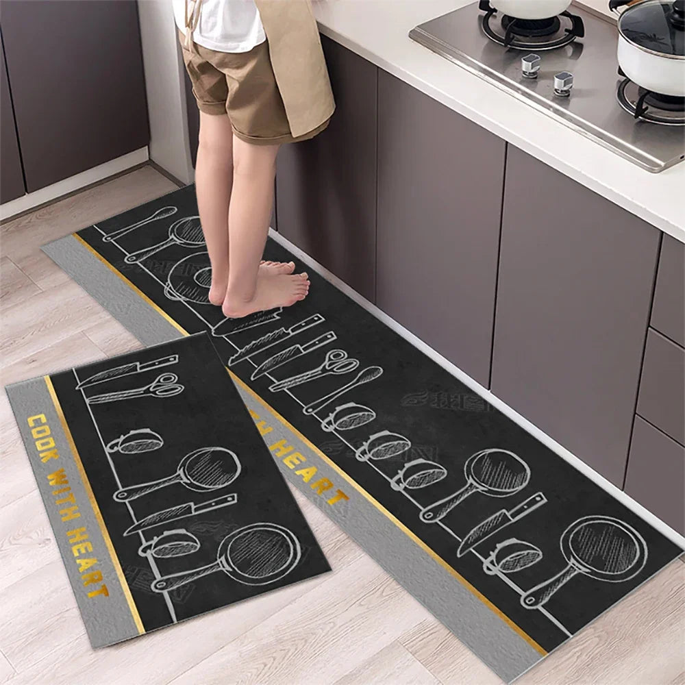 Langer Küchenläufer aus Kristallsamt für Küche, Flur und Wohnzimmer – 40 × 60 bis 50 × 160 cm, bedruckt, saugfähig, rutschfest, PVC-Rücken, 25 Motive