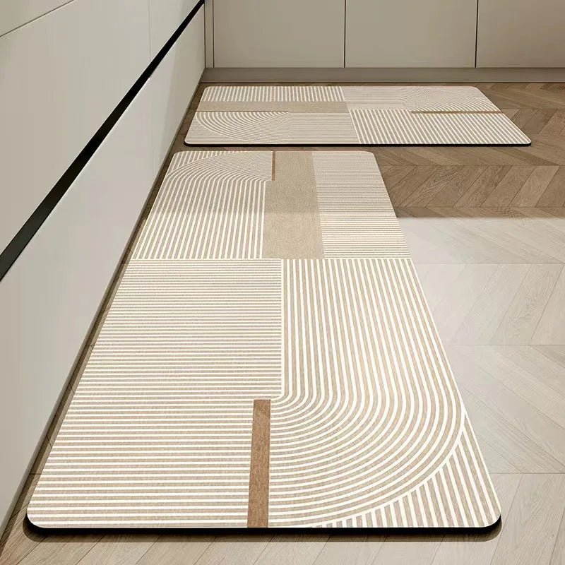 Kieselgur-Küchenmatte mit geometrischem Muster für Küche, Bad und Schlafzimmer – 40 × 60 bis 60 × 160 cm, abwischbar, saugfähig, rutschfest, 13 Motive