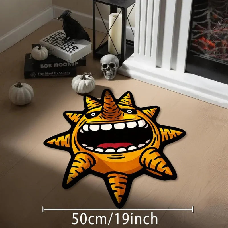 Anime-Teppich mit Sonnenmotiv als Blickfang für Jugendzimmer und Wohnzimmer – 50 × 50 bis 120 × 120 cm, orange, rutschfest, waschbar, 4 Motive