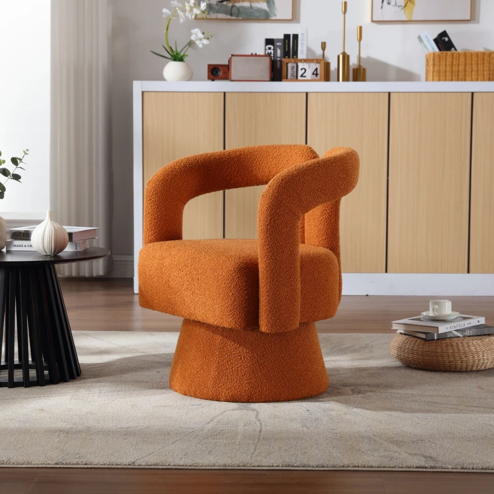 Drehbarer Bouclé-Sessel mit runder Form und breiten Armlehnen für Wohnzimmer und Schlafzimmer – 360° drehbar, 67 × 55 × 74 cm, 4 Farben