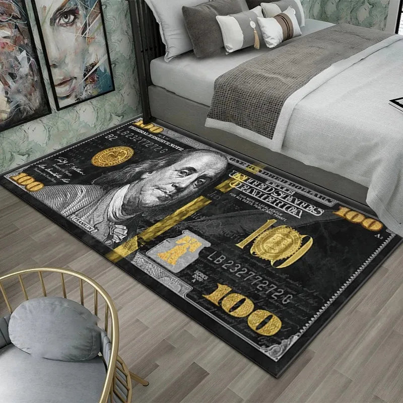 Bunter Teppich mit Dollarschein-Druck für Schlafzimmer, Eingang und Wohnzimmer – 40 × 60 bis 120 × 160 cm, rutschfest, waschbar, Gummirücken, 6 Motive