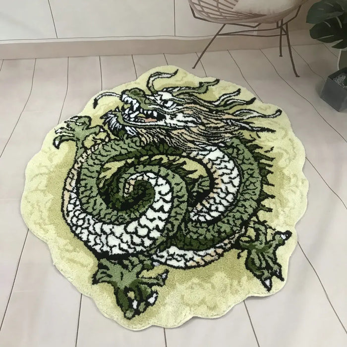 Getufteter Plüschteppich mit chinesischem Drachen in 3D-Optik für Wohnzimmer, Schlafzimmer und Bad – 90 × 110 cm, weich, saugfähig, rutschfest