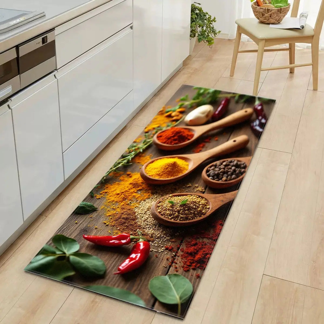 Bedruckte Küchenmatte aus Polyester für Küche, Flur und Waschküche – 40 × 60 bis 50 × 160 cm, saugfähig, rutschfest, waschbar, 6 Motive