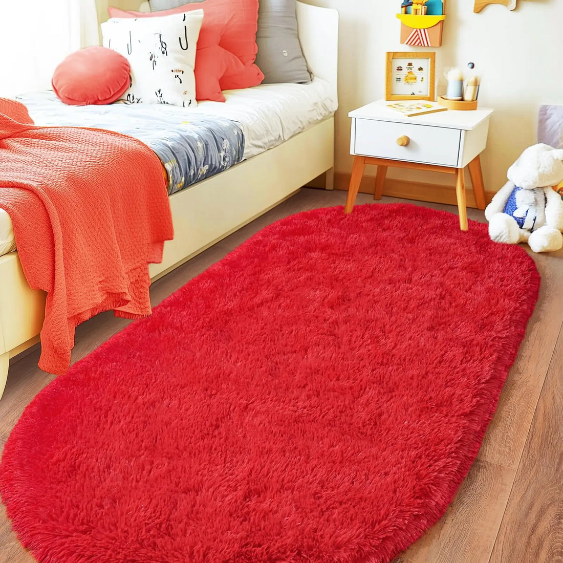 Ovaler Plüschteppich in Batik-Optik für Schlafzimmer, Kinderzimmer und Wohnzimmer – 40 × 60 bis 160 × 230 cm, ca. 4 cm Flor, rutschfest, 10 Farben