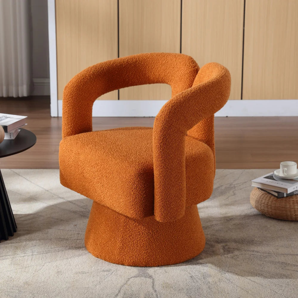 Drehbarer Bouclé-Sessel mit runder Form und breiten Armlehnen für Wohnzimmer und Schlafzimmer – 360° drehbar, 67 × 55 × 74 cm, 4 Farben
