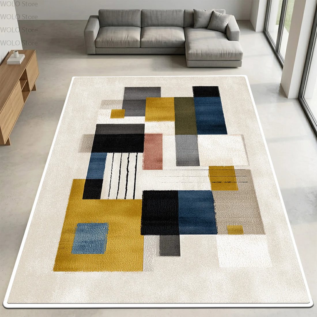 Moderner Teppich mit geometrischem Farbblock-Muster für Wohnzimmer und Schlafzimmer – 50 × 80 bis 200 × 400 cm, rutschfest, waschbar, 11 Motive