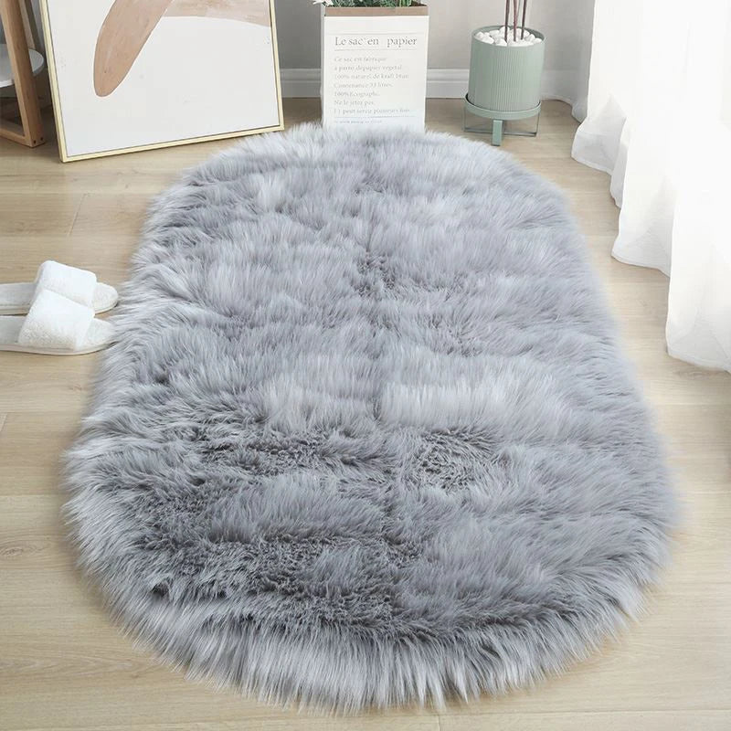 Flauschiger Kunstfell-Teppich in Schaffell-Optik für Schlafzimmer, Wohnzimmer und Fensterplatz – 40 × 60 bis 80 × 200 cm, oval, rutschfest, 6 Farben