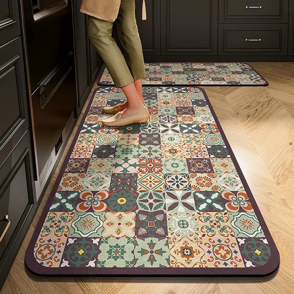 Bedruckte Küchenmatte aus Kristallsamt für Küche, Flur und Eingang – 40 × 60 bis 50 × 160 cm, auch im Zweierset, saugfähig, rutschfest, 18 Motive