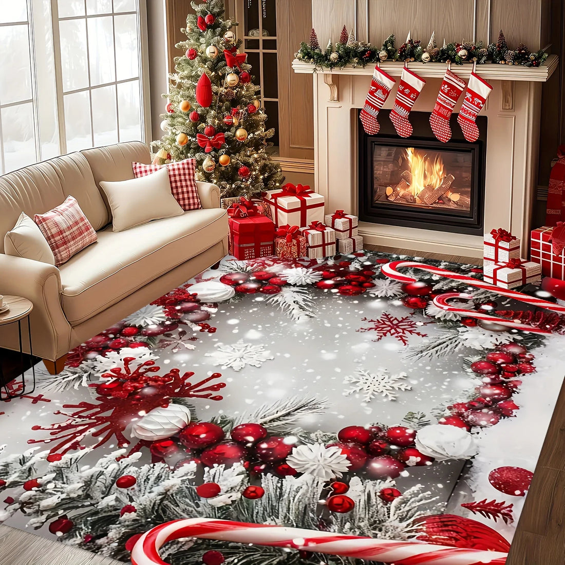 Weihnachtsteppich mit festlichem Motiv für Wohnzimmer, Schlafzimmer und Eingang – 40 × 60 bis 120 × 160 cm, weich, als Willkommensmatte, 4 Motive