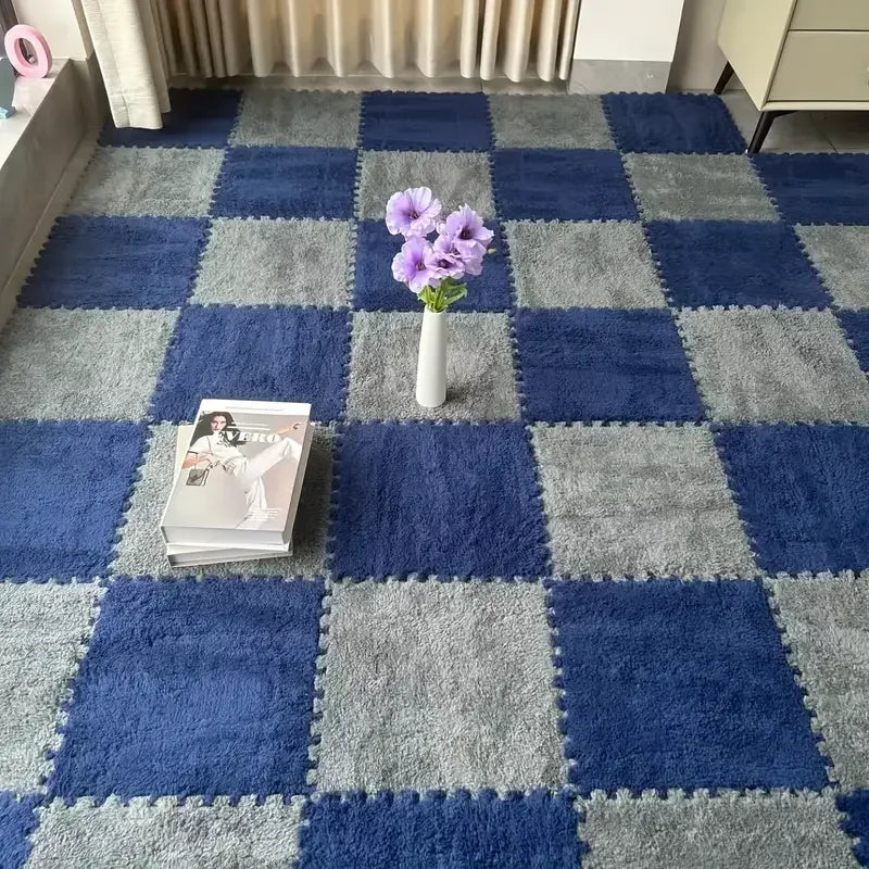 Plüsch-Puzzlematte aus 10 Schaumstofffliesen als warme Spielfläche für Schlafzimmer und Kinderzimmer – 30 × 30 × 1 cm, zuschneidbar, 16 Farben