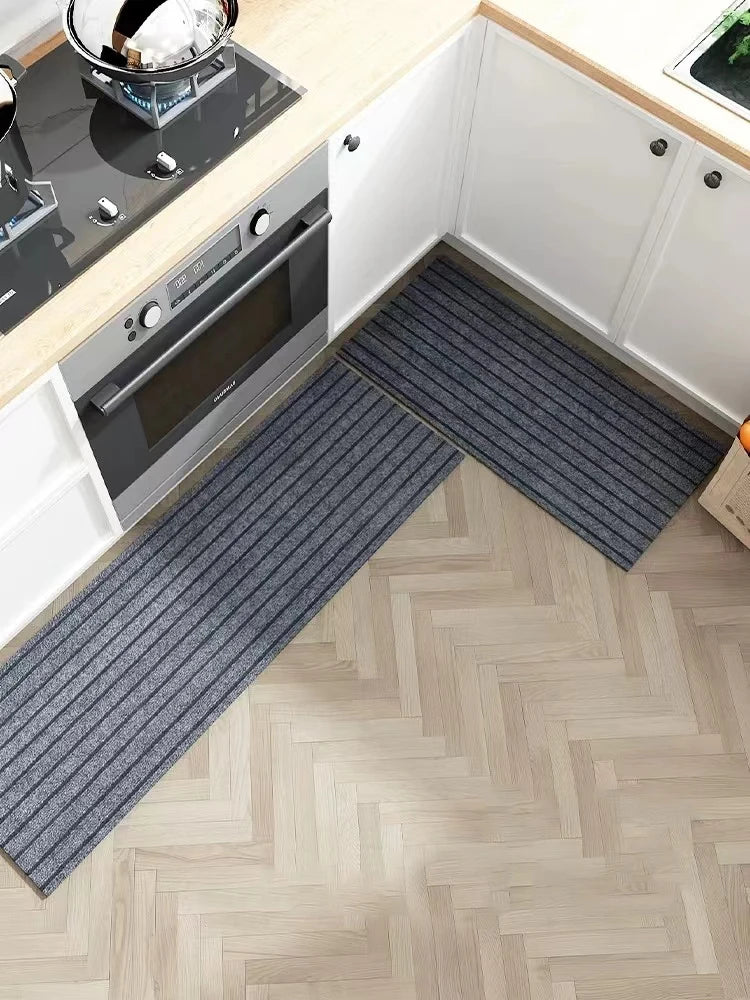 Grau gestreifter Läufer mit Gummirücken für Küche, Eingang und Bad – 40 oder 50 cm breit, 60 bis 300 cm lang, Polyester-Kurzflor, rutschfest