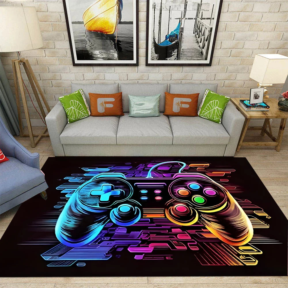 Gaming-Teppich mit Controller-Motiv fürs Jungenzimmer, Gaming-Zimmer und Schlafzimmer – 40 × 60 bis 120 × 160 cm, Flanell, rutschfest, 6 Motive