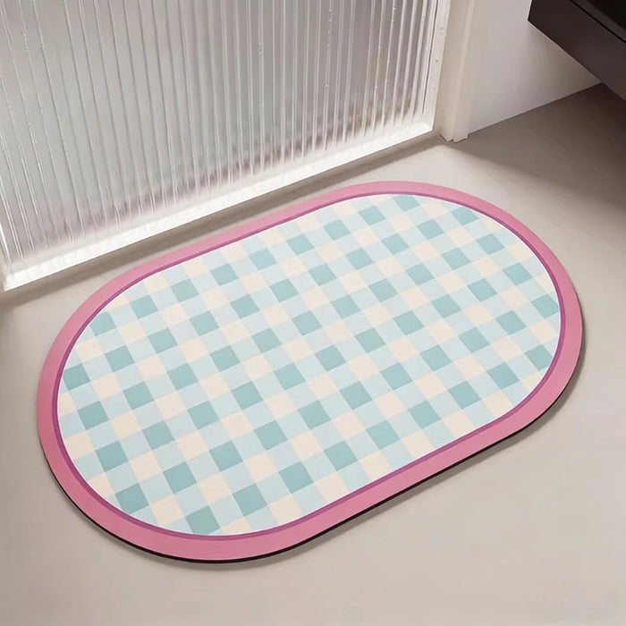 Saugfähige Badematte aus Kieselgur mit kariertem Farbblock-Muster für Bad und Küche – 45 × 75 bis 160 × 230 cm, rutschfest, 4 mm, 4 Motive