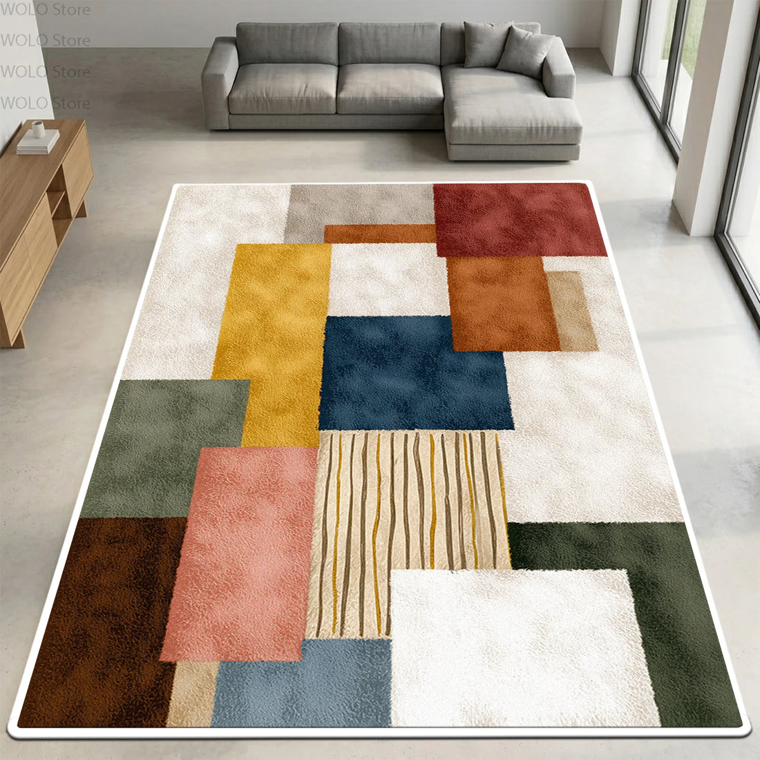 Moderner Teppich mit geometrischem Farbblock-Muster für Wohnzimmer und Schlafzimmer – 50 × 80 bis 200 × 400 cm, rutschfest, waschbar, 11 Motive