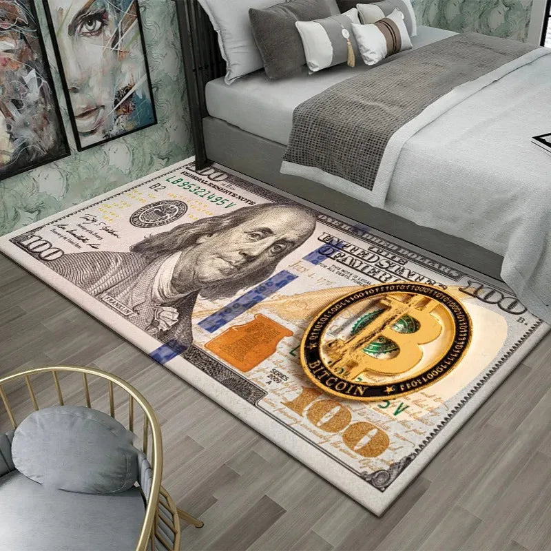 Bunter Teppich mit Dollarschein-Druck für Schlafzimmer, Eingang und Wohnzimmer – 40 × 60 bis 120 × 160 cm, rutschfest, waschbar, Gummirücken, 6 Motive