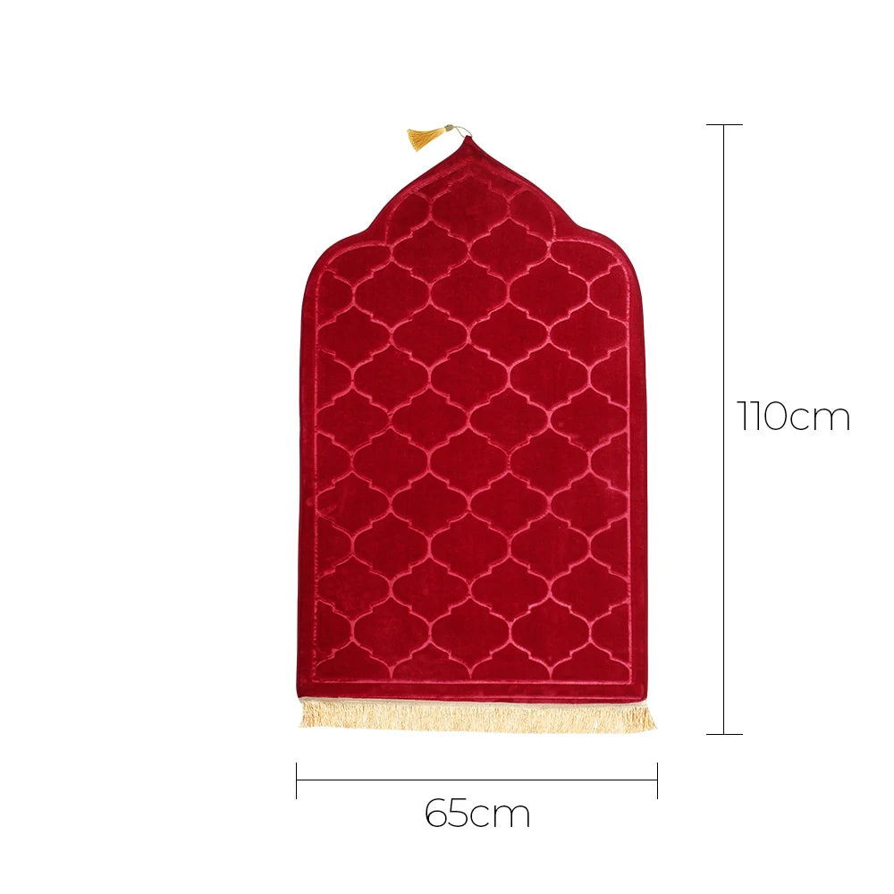 Weicher, faltbarer Gebetsteppich aus Flanell mit Prägung für Zuhause und Reisen – weich zum Knien, rutschfest, tragbar, Polyester, 4 Farben