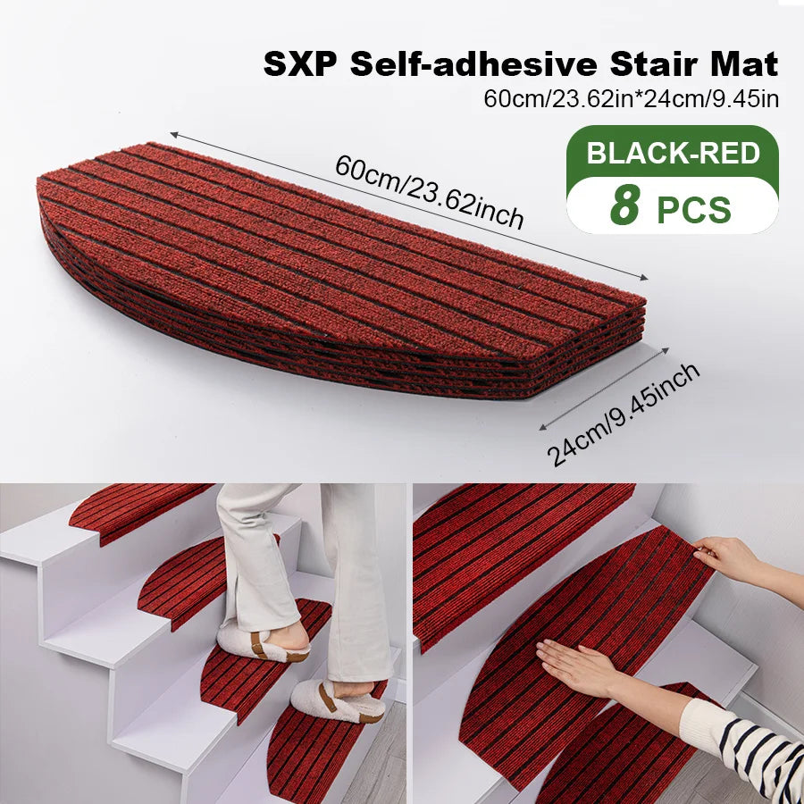 Halbrunde selbstklebende Stufenmatten im 8er-Set für Treppen im Innenbereich – je 60 × 24 cm, 4 mm dick, rutschfest, einfarbig, 11 Farben