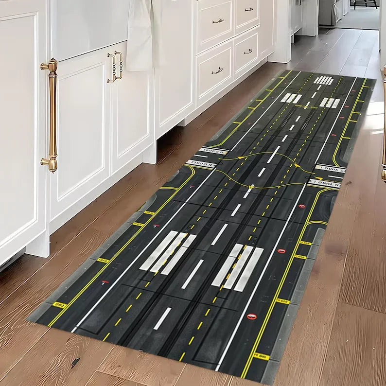 Läufer mit Start- und Landebahn-Motiv im Flughafen-Design für Schlafzimmer und Wohnzimmer – 40 × 120 oder 50 × 150 cm, Flanell, rutschfest, 6 Motive