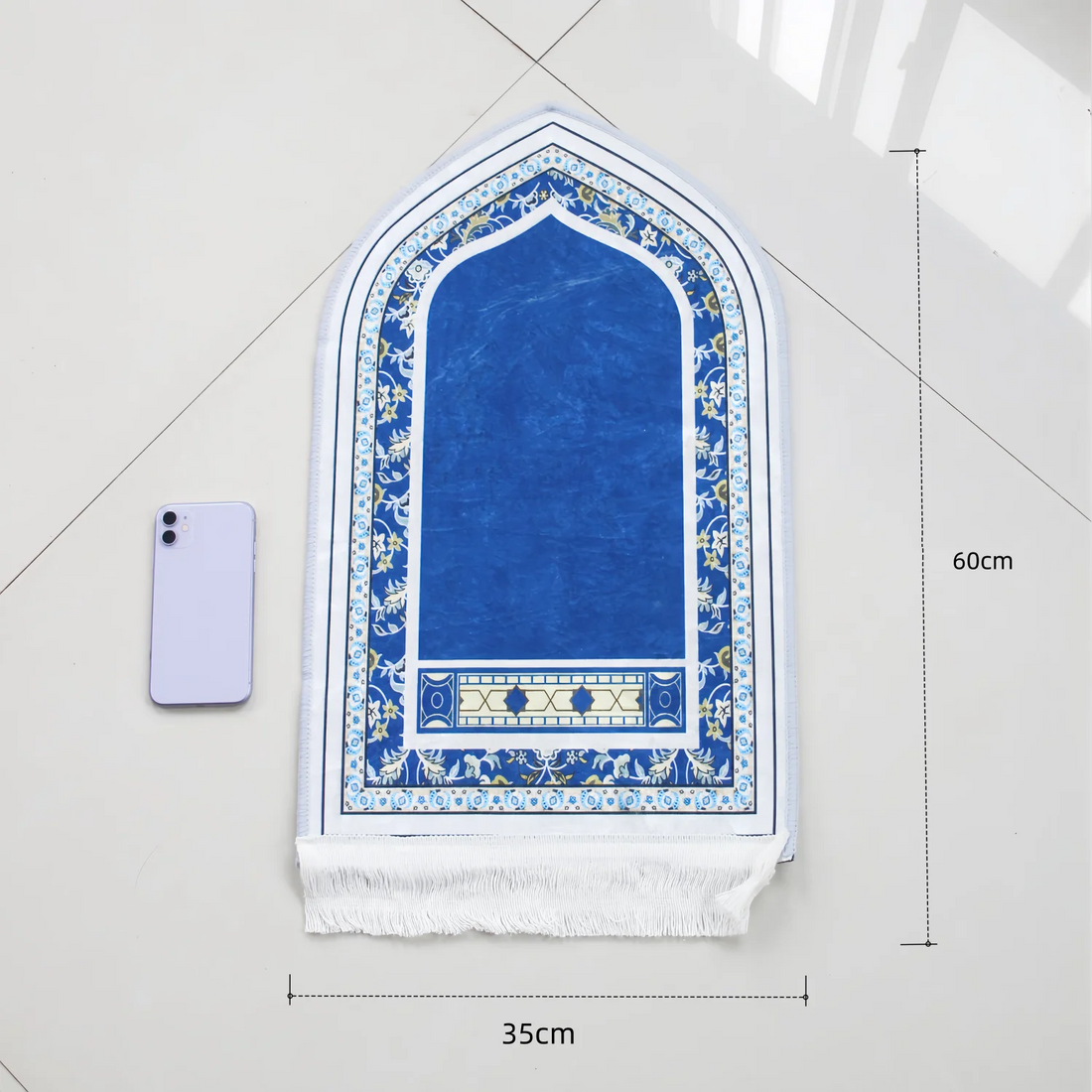 Kleine Reise-Gebetsmatte aus weichem Flanell für Gebet zu Hause und unterwegs – 35 × 60 cm, dick, rutschfest, tragbar, uni oder geblümt, 7 Farben